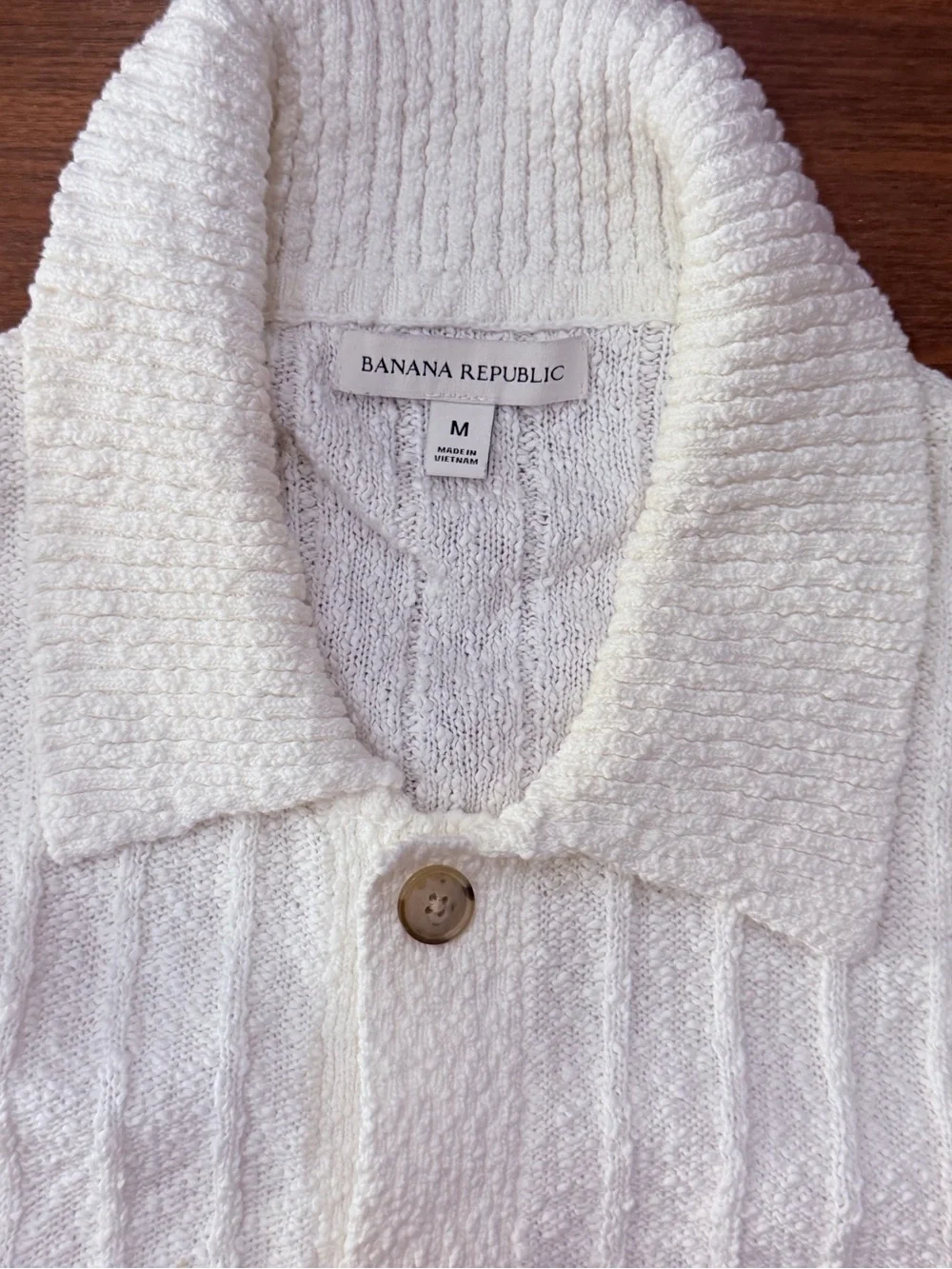 Banana Republic white Short-Sleeve Button-Up Knit Polo